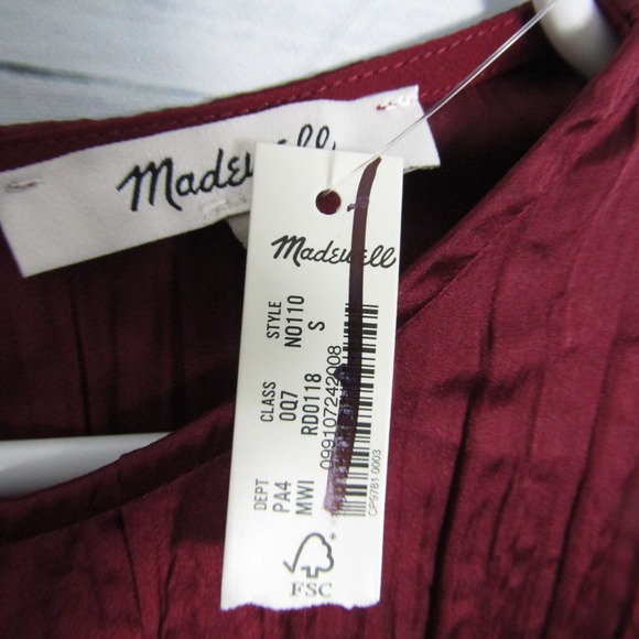 Madewell NEW NWT Womens Small Red Short Sleeve Slip Midi Dress Crinkle - Picture 4 of 6